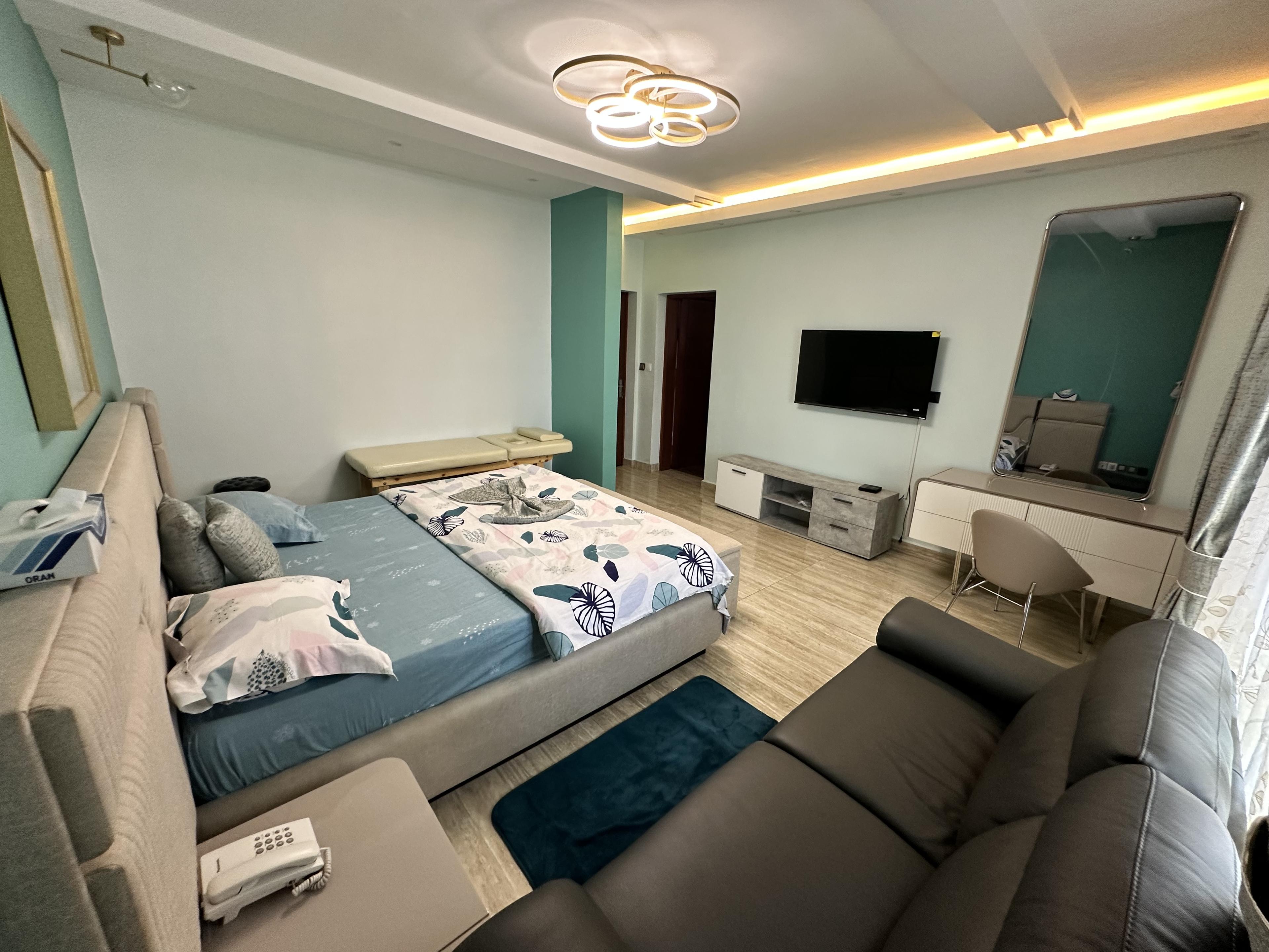 Bedroom ambiance with warm lighting